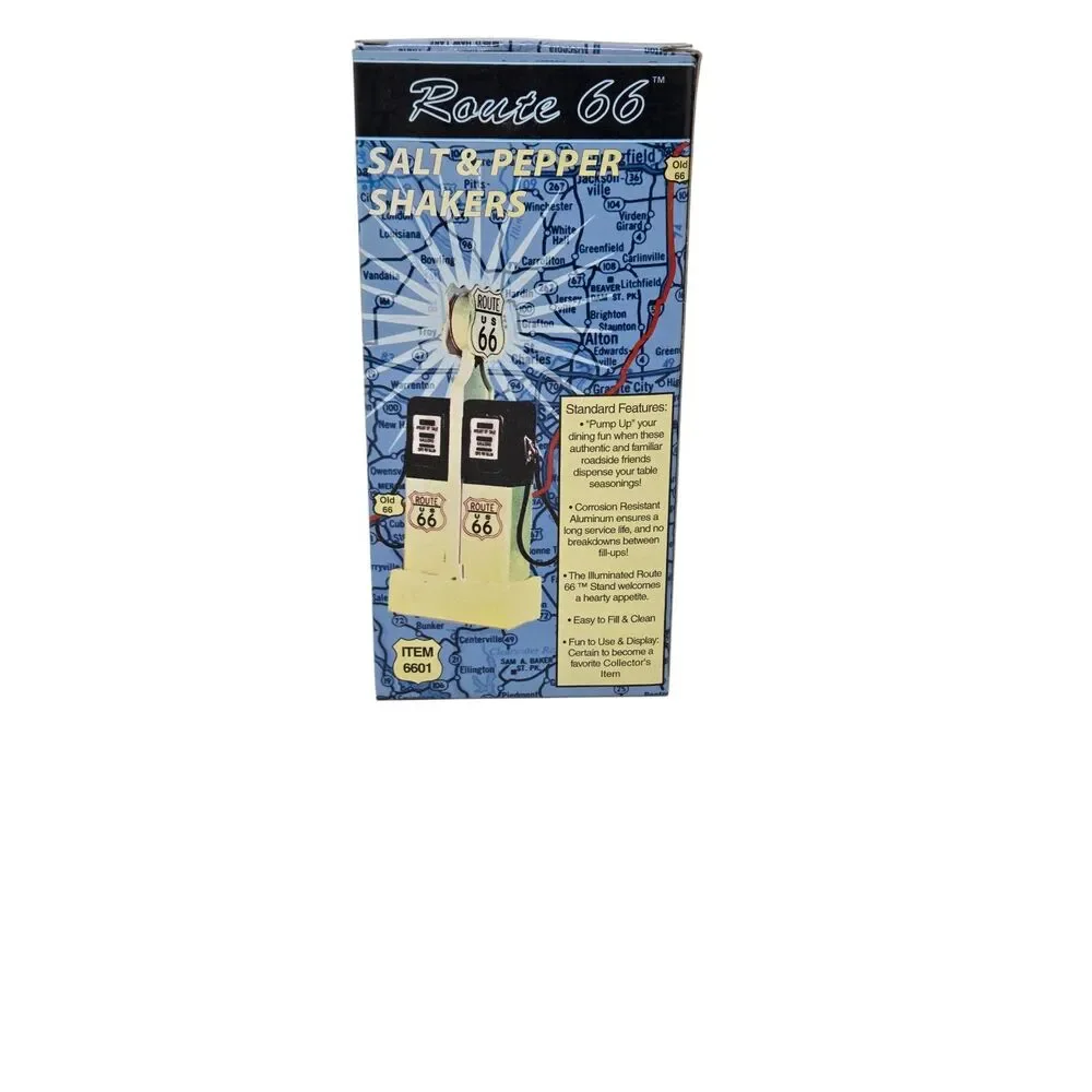 1996 Route‎ 66 Gas Pump Salt Pepper Shakers Lighted Stand NIB Shadle Ethyl